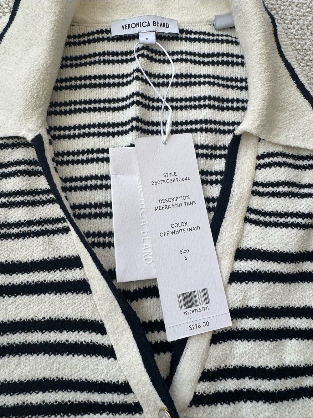 Veronica Beard Cream & navy Striped Polo halter Sweater - Picture 3 of 4